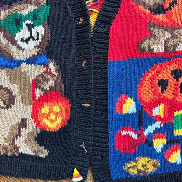 VTG Alexandra Bartlett Eagle’s Eye Halloween Cardigan Sweater Pumpkins Fall PM - Picture 10 of 12